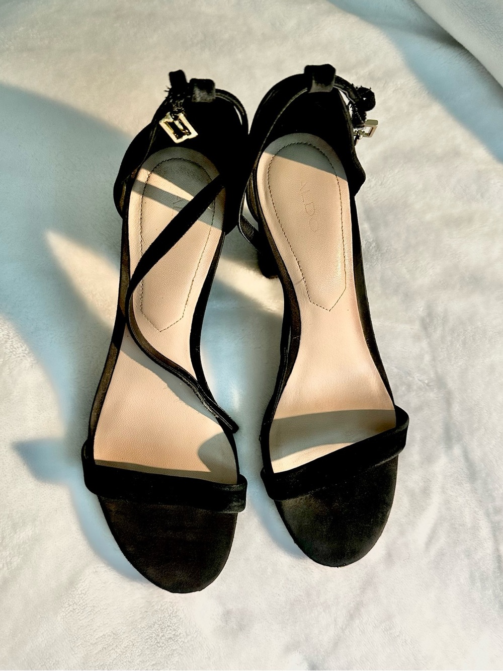 Aldo Black Suede Crisscross Ankle-Strap Heels